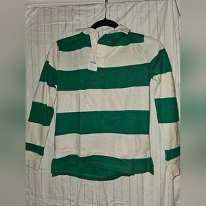 Green and White Striped Rugby Shirt